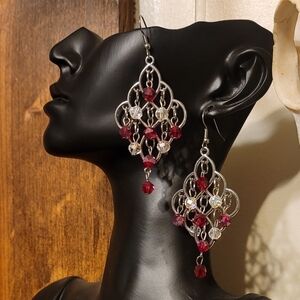Chic Silver and Red Drop Earrings
